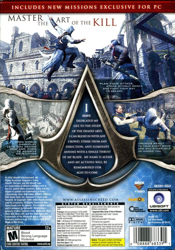 Back Cover for Assassin's Creed (Director's Cut Edition) (Windows)