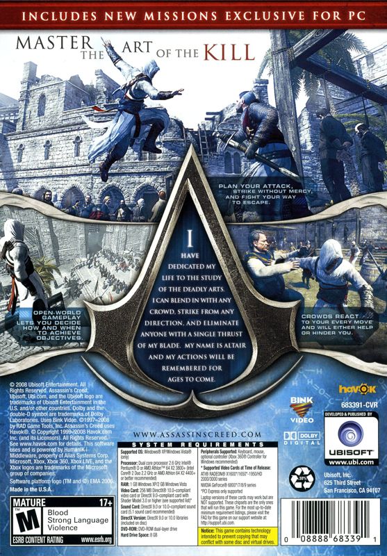 Other for Assassin's Creed (Director's Cut Edition) (Windows): Keep Case - Back