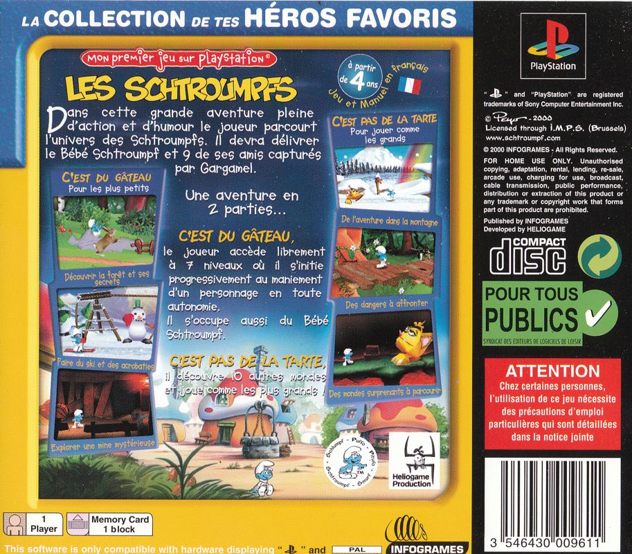 Back Cover for The Smurfs (PlayStation) (La Collection de tes Héros Favoris rerelease)