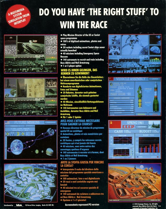 Back Cover for Buzz Aldrin's Race into Space (DOS) (3,5" Floppy Disk release)