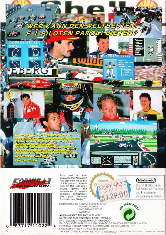 Back Cover for Formula 1 Sensation (NES)