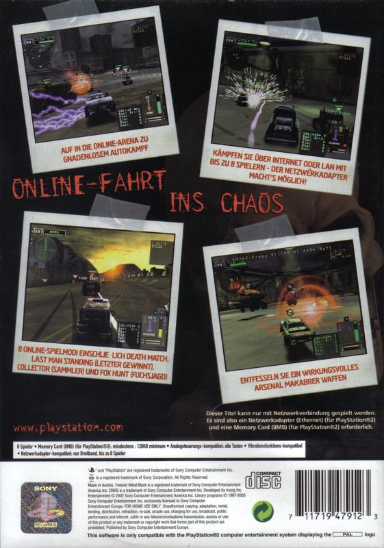 Back Cover for Twisted Metal: Black Online (PlayStation 2)