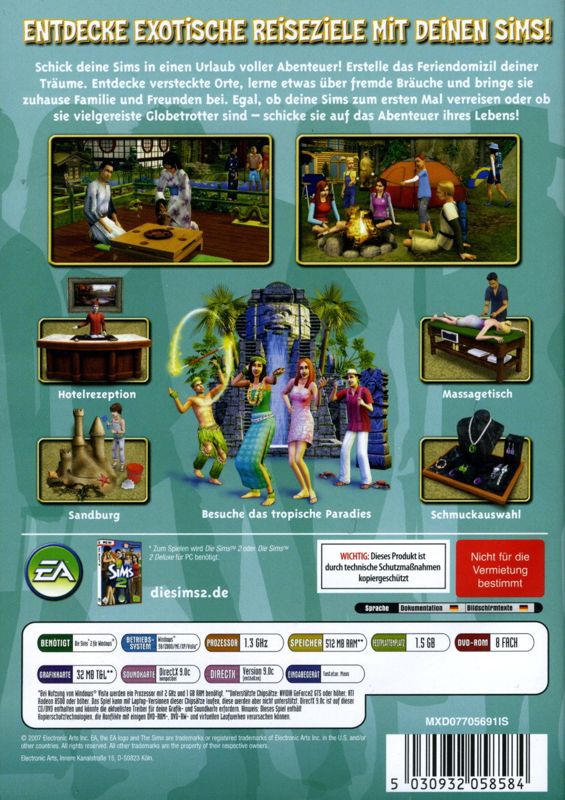Back Cover for The Sims 2: Bon Voyage (Windows)