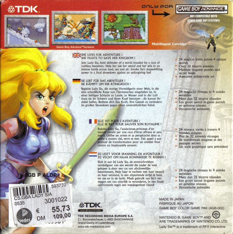 Back Cover for Lady Sia (Game Boy Advance)