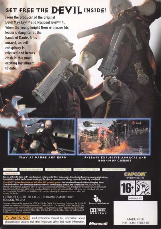 Back Cover for Devil May Cry 4 (Xbox 360)