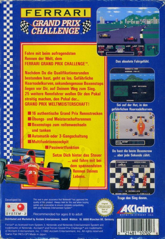 Back Cover for Ferrari Grand Prix Challenge (NES)