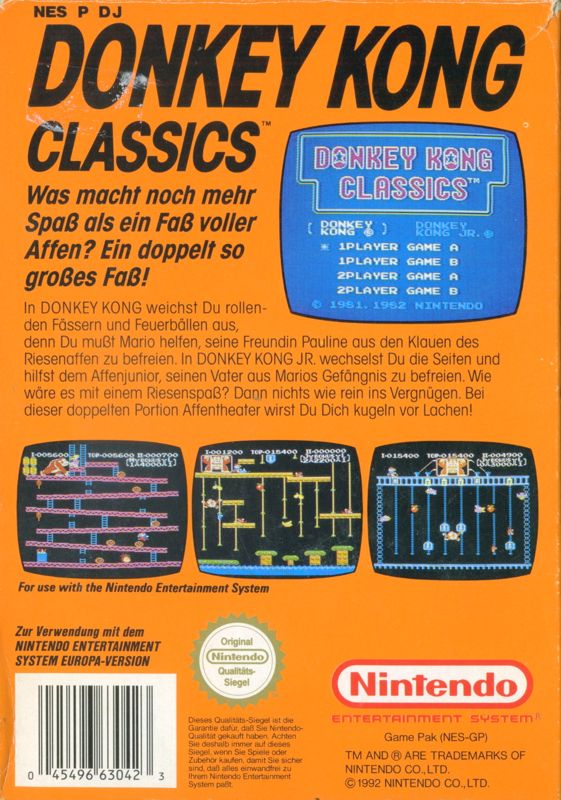 Back Cover for Donkey Kong Classics (NES)