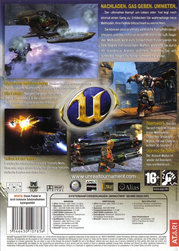 Back Cover for Unreal Tournament 2004 (Windows) (Best of Atari release)