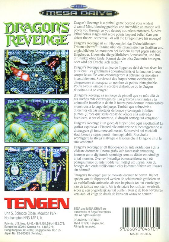 Back Cover for Dragon's Revenge (Genesis)