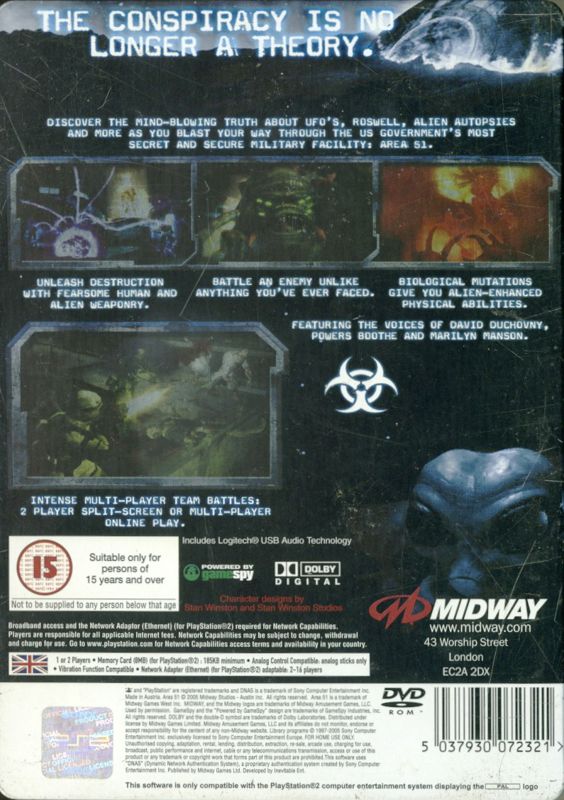 Back Cover for Area-51 (PlayStation 2)