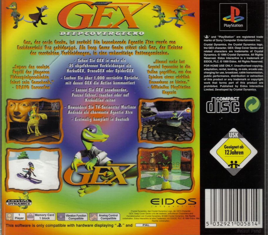 Back Cover for Gex 3: Deep Cover Gecko (PlayStation)