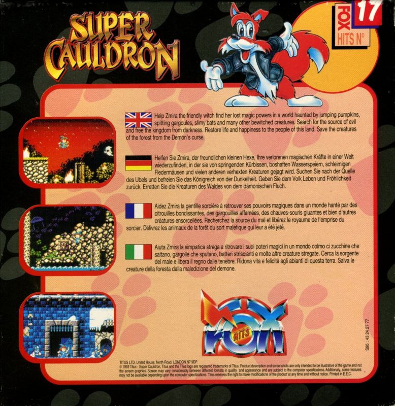 Back Cover for Super Cauldron (DOS) (Fox Hits release)