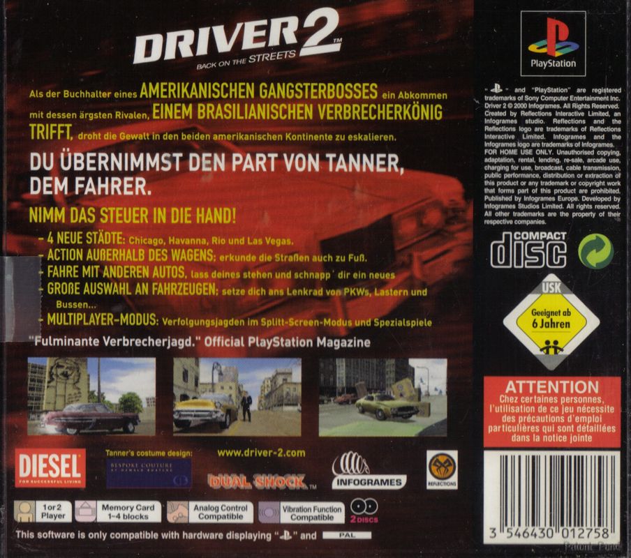 Back Cover for Driver 2 (PlayStation)