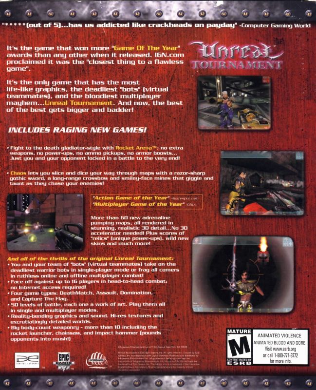 Back Cover for Unreal Tournament: Game of the Year Edition (Windows)