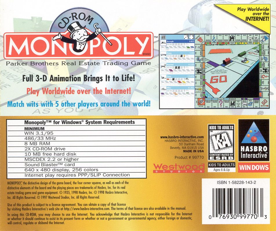 Other for Monopoly (Windows and Windows 3.x) (Classic Value Series): Jewel Case - Back