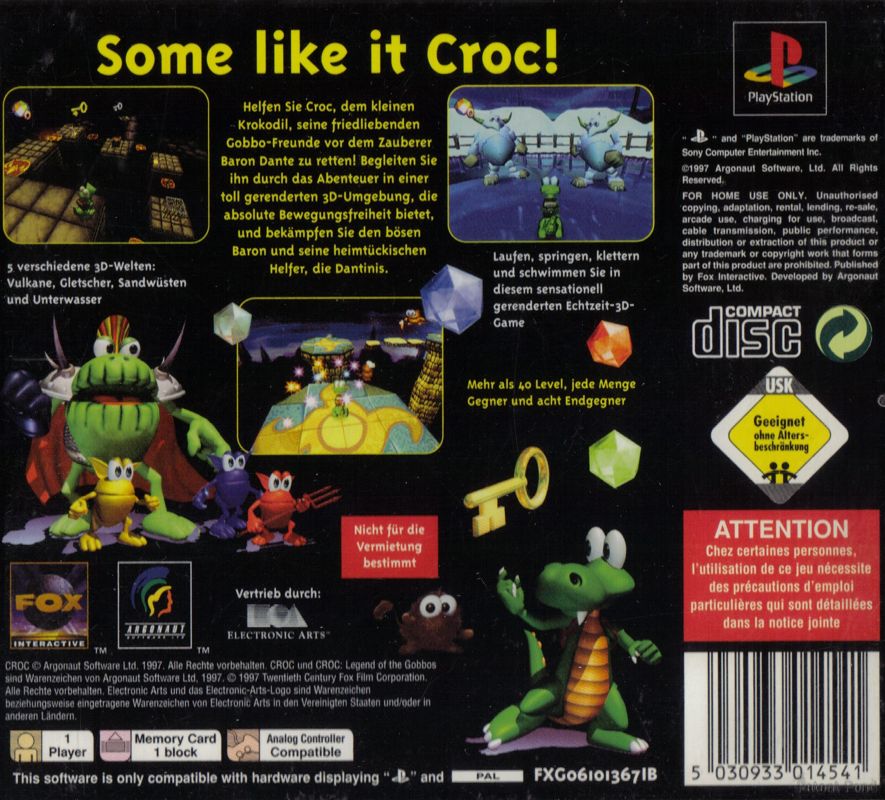 Back Cover for Croc 2 (PlayStation)