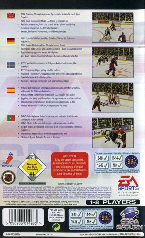 Back Cover for NHL 98 (SEGA Saturn)