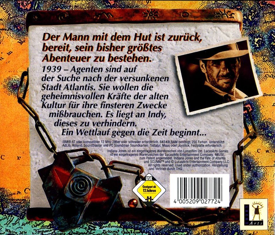 Back Cover for Indiana Jones and the Fate of Atlantis (DOS) (CD-ROM version)