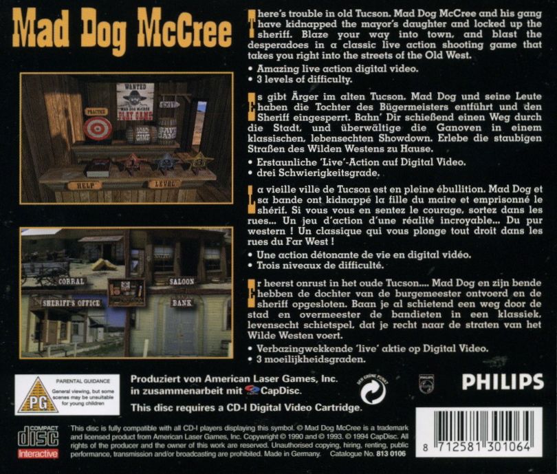 Back Cover for Mad Dog McCree (CD-i)