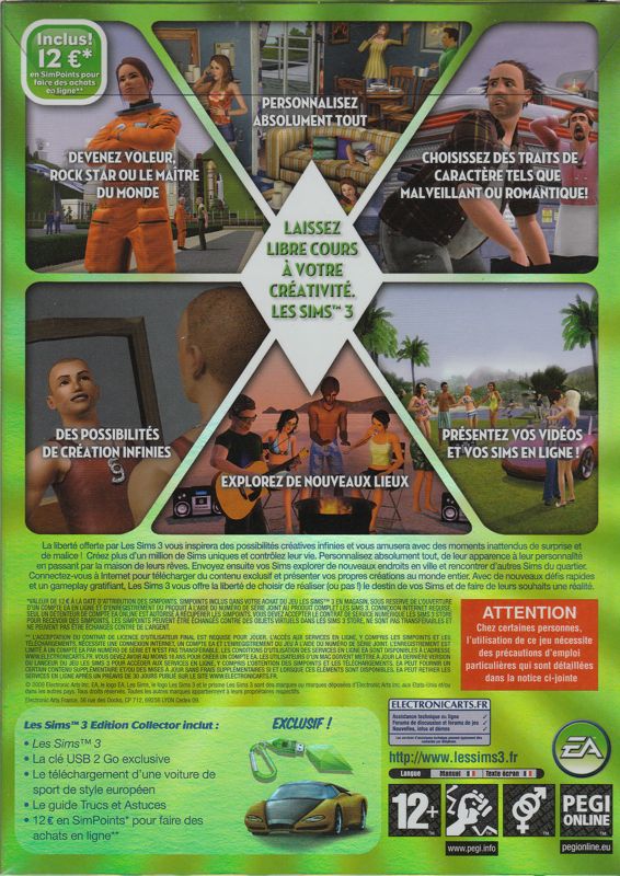 Back Cover for The Sims 3 (Collector's Edition) (Macintosh and Windows)