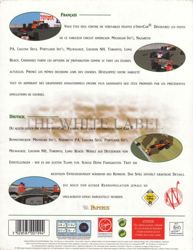 Back Cover for IndyCar Racing (DOS) (White Label Release)