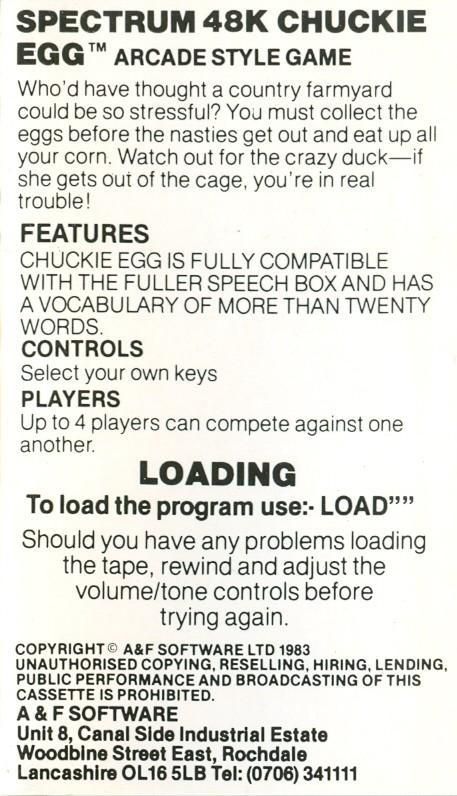 Inside Cover for Chuckie Egg (ZX Spectrum)