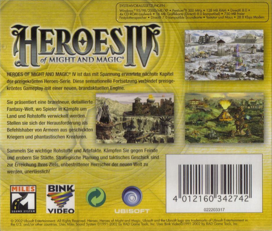 Back Cover for Heroes of Might and Magic IV (Windows) (Software Pyramide release)