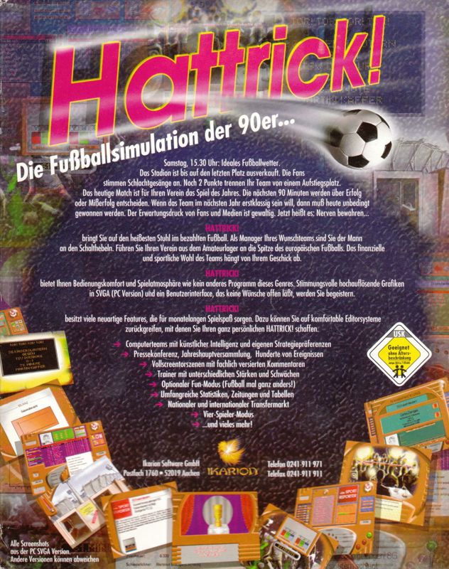 Back Cover for Hattrick! (DOS) (3.5" Disk release)