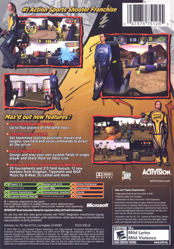 Back Cover for Greg Hastings' Tournament Paintball Max'd (Xbox)