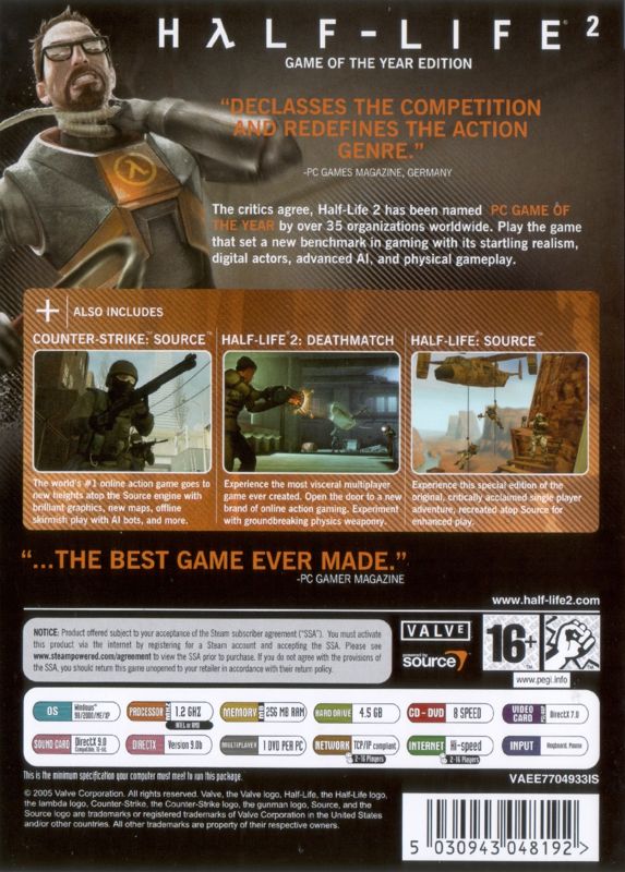 Back Cover for Half-Life 2: Game of the Year Edition (Windows) (European English release)