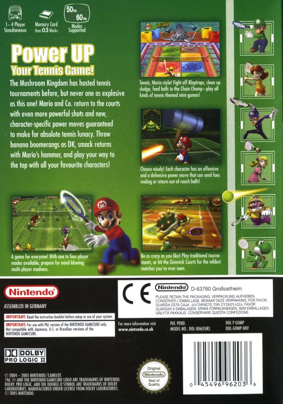Back Cover for Mario Power Tennis (GameCube)