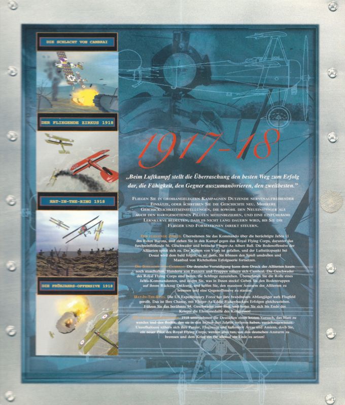 Inside Cover for Flying Corps (DOS and Windows 3.x): Right Flap