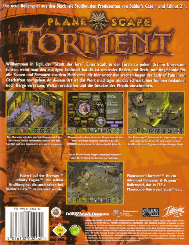 Back Cover for Planescape: Torment (Windows)