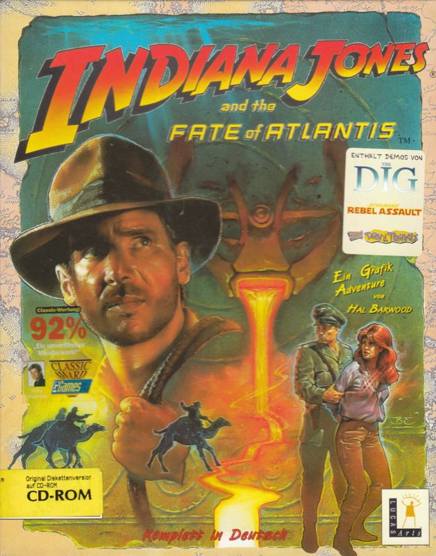 Front Cover for Indiana Jones and the Fate of Atlantis (DOS) (CD-ROM release (Yellow system label on front of box))