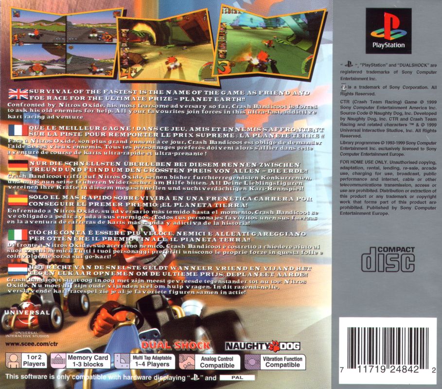Back Cover for CTR: Crash Team Racing (PlayStation) (Platinum release)