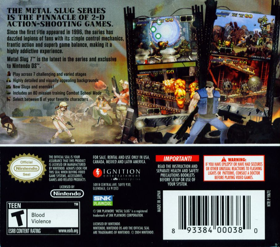Other for Metal Slug 7 (Nintendo DS): Outer Cardboard Cover - Back