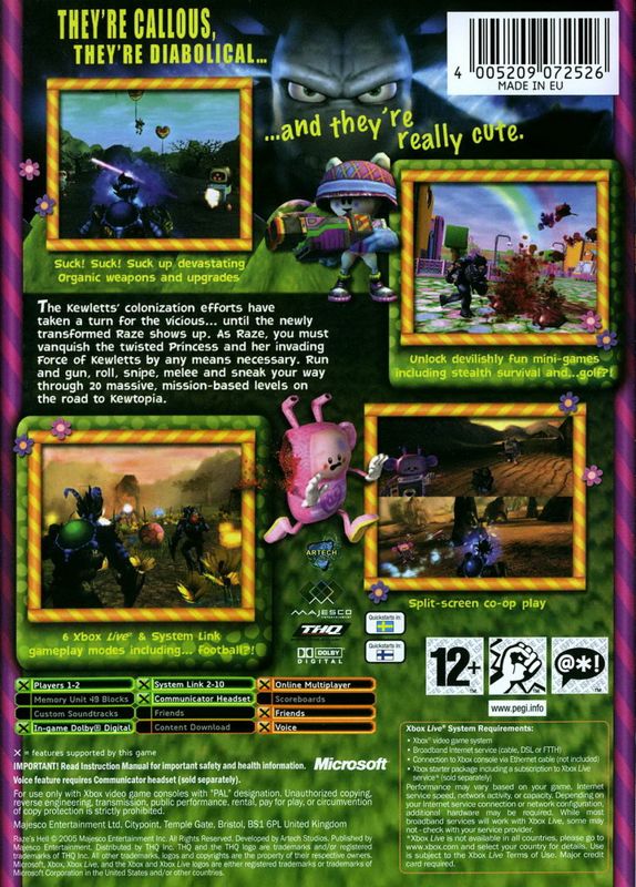 Back Cover for Raze's Hell (Xbox)