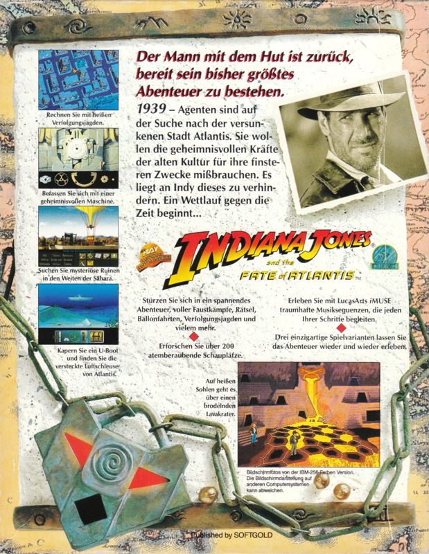 Back Cover for Indiana Jones and the Fate of Atlantis (DOS) (English version, 3.5" disk release)