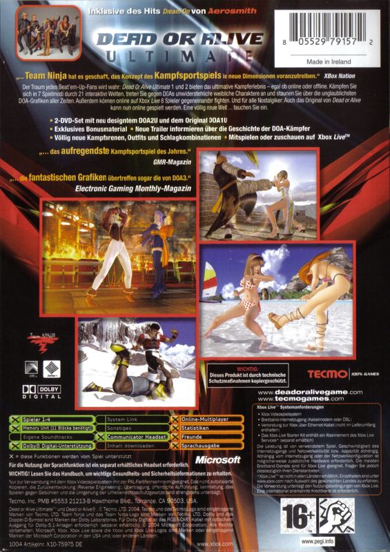 Back Cover for Dead or Alive: Ultimate (Xbox)