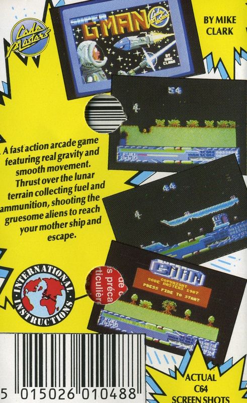 Back Cover for Super G-Man (Commodore 64) (Cassette Release)