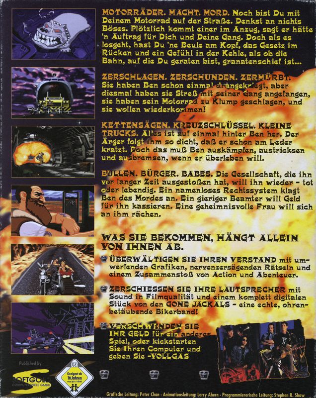 Back Cover for Full Throttle (DOS) (CD-ROM release (English game, German manual))