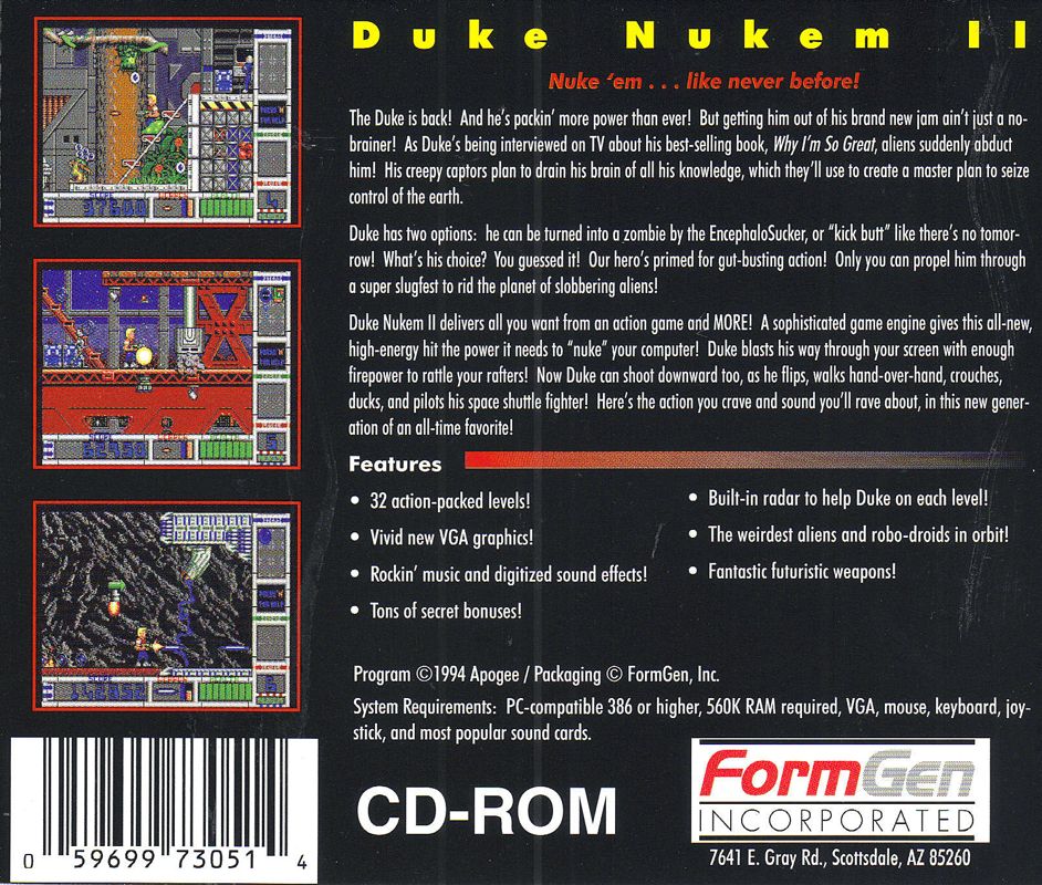 Other for Duke Nukem II (DOS) (CD version): Jewel Case - Back