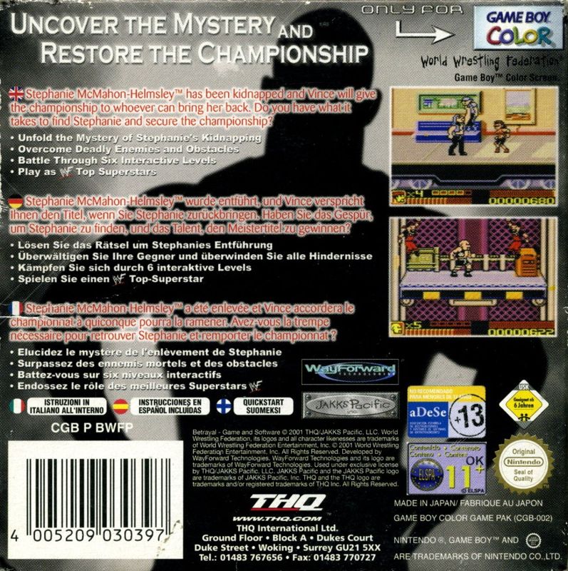 Back Cover for WWF Betrayal (Game Boy Color)