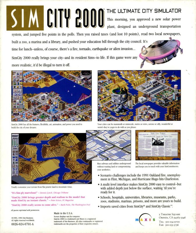 Back Cover for SimCity 2000 (Macintosh) (Signature Edition)