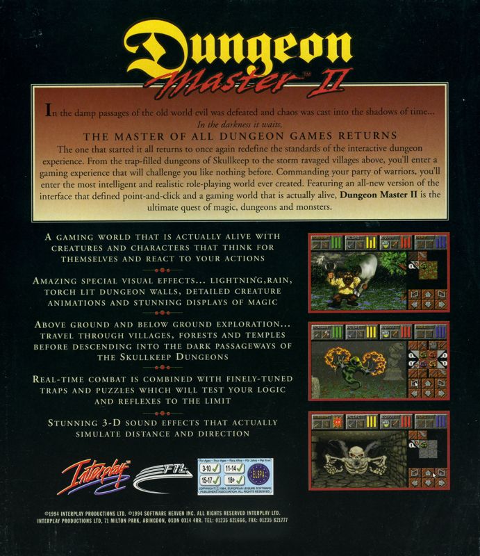 Back Cover for Dungeon Master II: Skullkeep (Macintosh)