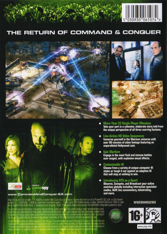 Back Cover for Command & Conquer 3: Tiberium Wars (Macintosh) (General European release)