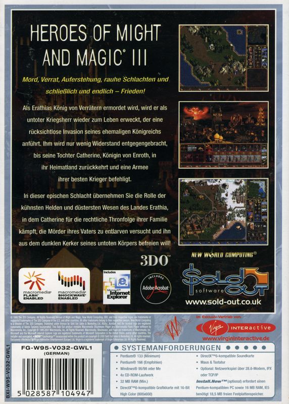 Back Cover for Heroes of Might and Magic III: The Restoration of Erathia (Windows) (The White Label / Sold Out Software release)