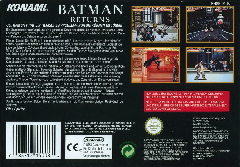 Batman Returns cover or packaging material - MobyGames