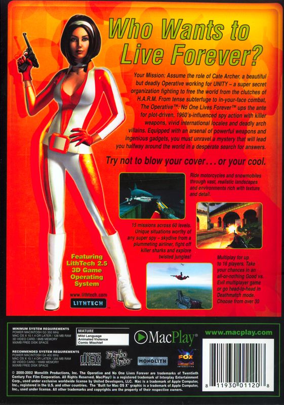 Back Cover for The Operative: No One Lives Forever (Macintosh)