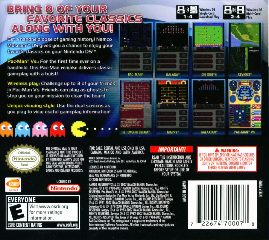 Back Cover for Namco Museum DS (Nintendo DS)